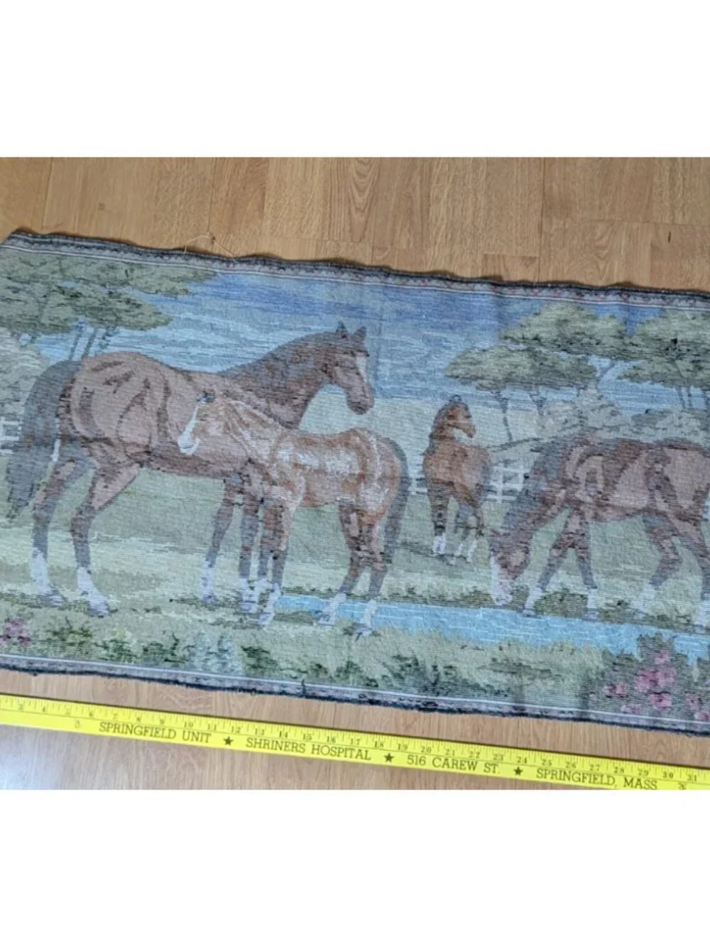 Vintage GORGEOUS Velvet Horse Tapestry Wall Hanging Rug  15.5 x 6